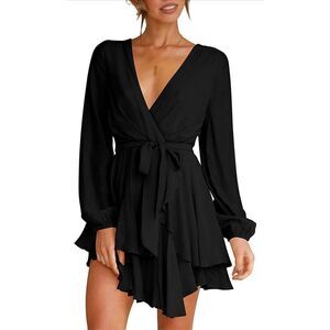 NEW Dress Deep V-Neck Ruffle Mini Swing Skater S NO BELT